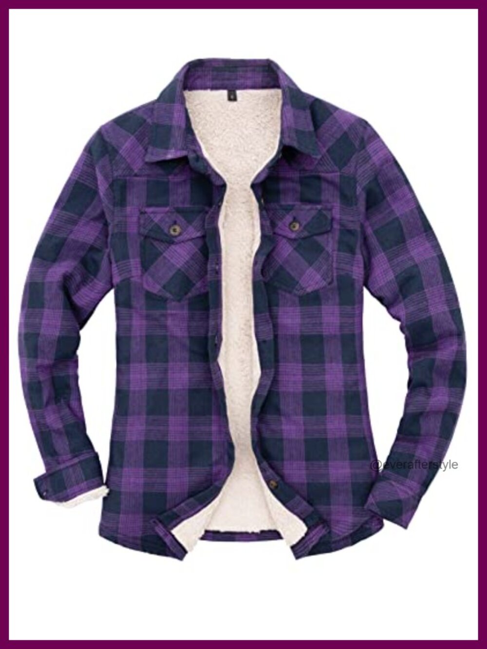 Sherpa Fleece Lined Flannel Shirt Jacket Button Down Plaid Cocoon